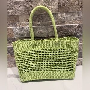 Lime Green Woven Tote Bag soft lime, green, perfect for the beach